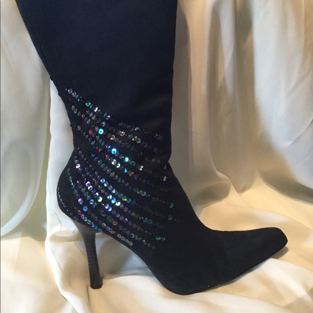 MUST GO!!    Sequin suede heel boots Size 8 NWOT